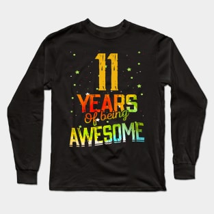 11th Anniversary Gift Vintage Retro 11 Years Of Being Awesome Gifts Funny 11 Years Birthday Men Women Long Sleeve T-Shirt